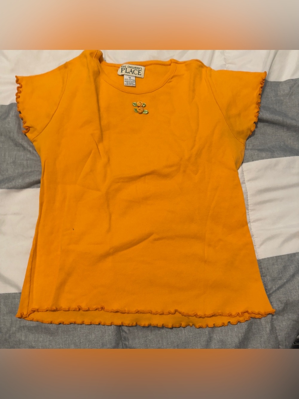 The Children's Place Orange Ruffle Sleeve Tee with Fruit Embroidery